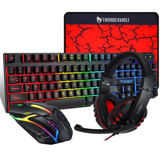LIVOLF TF-800 Keyboard Mouse Set Headset Key Mouse Four-piece Game Luminous Game Office Home Cross-border