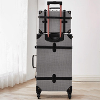Ensemble de bagages rétro vintage pour hommes et femmes, 4 pièces, valise à motif pied-de-poule avec sac cosmétique en PU pour les voyages, vente en usine