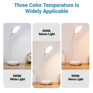 Lampe de lecture de bureau à tête ronde avec chargement USB, protection des yeux, trois couleurs réglables, flexible, lampe de table LED - Product Image 3