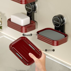Homeretro Double-Layer Wall-Mounted Soap Storage Rack Portable Suction Cup Soap Dish with Drain Plastic Material Punching - Product Image 2