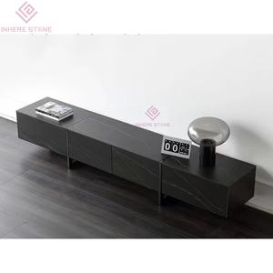 Sang trọng Nero MARQUINA đá cẩm thạch TV đứng cao cấp màu đen trắng tĩnh mạch đá giải trí giao diện điều khiển với tủ lưu trữ - Product Image 4