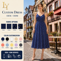 Robe midi décontractée à col en V à fleurs personnalisée en gros pour femmes