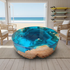 Mesa de Centro de Madera y Resina Wabi-Sabi Lake Abyss para Retiro de Bienestar Costero, <span class=keywords><strong>Club</strong></span> de Surf Independiente y Cafetería Temática Subacuática - Product Image 4