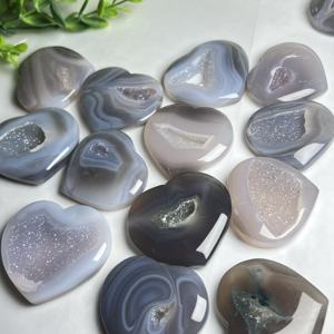 قلوب عقيق درزي طبيعي قلب كريستال عقيق جيود مجموعة قلوب للشفاء ديكور المنزل هدية وديكور - Product Image 5