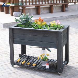 Lit de jardin surélevé en bois <span class=keywords><strong>pour</strong></span> plantes à fleurs surélevées avec grille de culture, grande étagère de rangement - Product Image 4