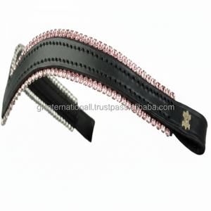 Banda de cejas de caballo de cuero en forma de V de alta calidad con doble fila de cristales de marca banda de cejas de doma mega Bling para brida - Product Image 1