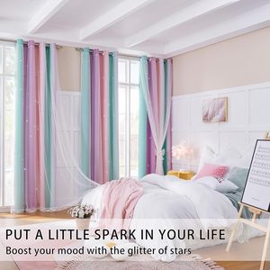 Tende camera da letto 63 pollici camera bambini decalcomanie <span class=keywords><strong>unicorno</strong></span> principessa camera tema oscurante rosa viola verde W52 X L63 - Product Image 3