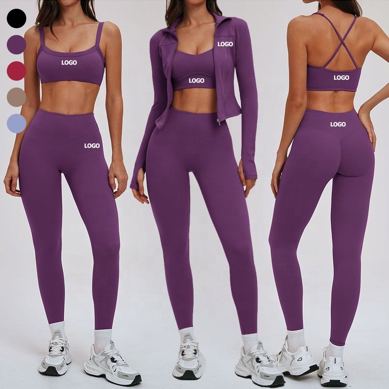 2026 Women's New Sports Suit Solid Color Breathable Stretchy Yoga Wear Long Sleeve Crop Top with Thumb Holes Gym Fitness Sets