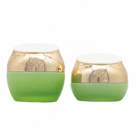Flacon en verre dépoli cylindrique vert dégradé 30g 50g 40ml 60ml 100ml pour sérum, essence, crème ou huile de soin avec couvercle rose doré