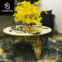Nouvelle conception, vente chaude, table basse en acier inoxydable moderne avec plateau en marbre, design unique et luxueux, sur mesure