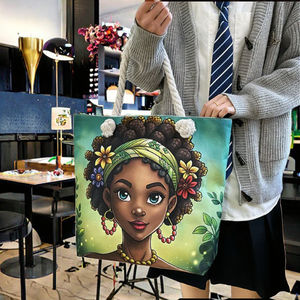 2 Bolsas de Mano Casuales de Lona con Estampado Digital Completo, Lindas Bolsas con Diseño de Chicas Africanas Negras y Patrón de Dulces, con Cierre, Portátiles, para Mujer - Product Image 3