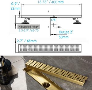 Gurberry.<span class=keywords><strong>com</strong></span> - Desagüe de Piso Rectangular para Baño de 16 Pulgadas, con Tapa Extraíble, Patas Ajustables, Filtro para Cabello, Acero Inoxidable SUS304 - Product Image 3