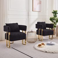 Ensemble de 2 fauteuils modernes de style tonneau, rembourrés en tissu, avec pieds coniques et rembourrage en éponge, pour salon et bureau (Noir)
