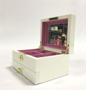 Boîte à bijoux en bois laqué haute brillance, grand rangement pour bijoux avec serrure et miroir pour boucles d'oreilles, colliers et bracelets - Product Image 5