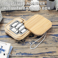 Kit adaptateur multi-USB avec boîte de rangement en PVC bambou - Convertisseur de gestion de câbles portable à chargement rapide USB promotionnel