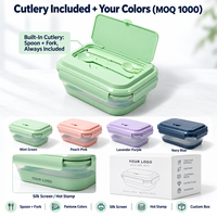 1200ml Quadratischer Zweistöckiger Zusammenklappbarer Silikon-Lebensmittelbehälter Auslaufsichere Bento-Lunchbox Faltbar Mikrowellen-, Spülmaschinen- und Gefriergeeignet