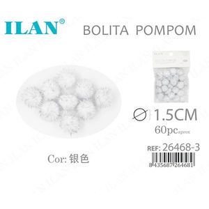Ilan Bolita Pompom 1,5 cm Colore Argento Circa 60 Pezzi - Product Image 3