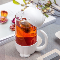 Mignonne tasse en verre motif chat/chien, idéale pour la maison, le bureau ou les couples (infuseur à thé inclus)