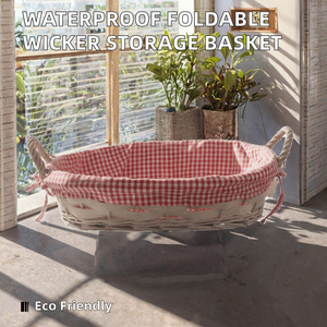 <b>Wicker</b> Storage <b>Basket</b> with Removable Liner Foldable Handle Handwoven Organizer Tray <b>for</b> Kitchen Bathroom Picnic - Product Image 2