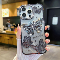 Coque de téléphone anti-chute électroplaquée à paillettes motif papillon 2025 pour iPhone 11 12 13 14 15 16 17 Pro Max Accessoires