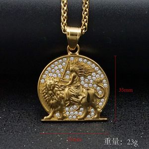 Collar con colgante <span class=keywords><strong>de</strong></span> Leones guerreros para mujer, cadena <span class=keywords><strong>de</strong></span> <span class=keywords><strong>acero</strong></span> chapada <span class=keywords><strong>en</strong></span> Templarios con cabeza <span class=keywords><strong>de</strong></span> león dorado helado para regalos - Product Image 5