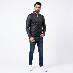 Chaqueta Universitaria de Cuero Genuino para Hombre, Estilo Otoñal, con Cuello Alto, Diseño Vintage con Capucha de Piel de Vaca, Alta Calidad - Product Image 1