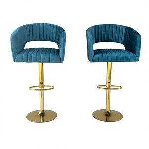 Taburete de Bar de Terciopelo de Lujo con Base de Metal Dorado, Silla Giratoria Ajustable para Barra de Cocina, Muebles Modernos para Cocina - Product Image 2