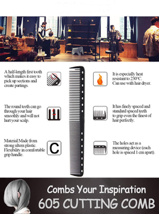 Lược cắt tóc bằng carbon đen, lược chịu nhiệt có răng mịn-14 lỗ để cắt và tạo kiểu tóc - Product Image 5