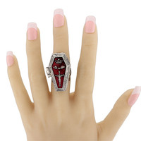 Bague rétro tendance, bijoux punk, croix cercueil rouge, anneaux ouvrables