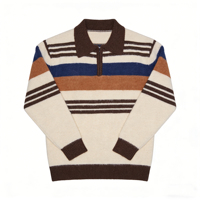 Pull Polo Tricoté Rayé Rétro à Demi-Zip Coupe Décontractée – Tricot Confortable pour Tenues Quotidiennes d'Automne