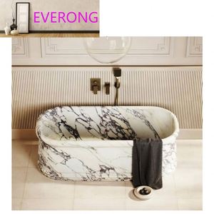 Baignoire ovale de luxe en marbre Calacatta Violet de qualité supérieure, autoportante, en pierre naturelle, moderne, directement de l'usine, pour appartements - Product Image 2