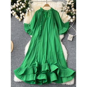 Abiti americani europei stile <span class=keywords><strong>palazzo</strong></span> di nicchia stile volant vestono stile stile High Street Sense da donna lungo Vestidos alla moda - Product Image 3