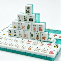 Tuiles de Mahjong Vertes Jello - Ensemble de Mahjong aux Motifs Agrumes Tropicaux, Torche et Étoiles de Mer, Mahjong en Acrylique pour Fête d'Été