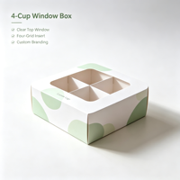 Boîte à fenêtre personnalisée en papier blanc pour 4 gobelets avec séparateurs, accepte les commandes d'échantillons, boîte recyclable pour l'emballage de cupcakes