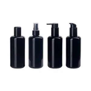 Garrafas de vidro pretas 200 ml, embalagem cosmética vazia garrafa de vidro preto com 24mm bomba de loção para shampoo
