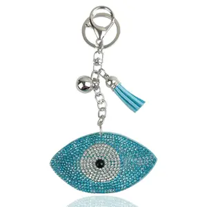 Hot selling charm lederen sleutelhanger rhinestone evil eye crystal key holder bag charm sleutelhanger