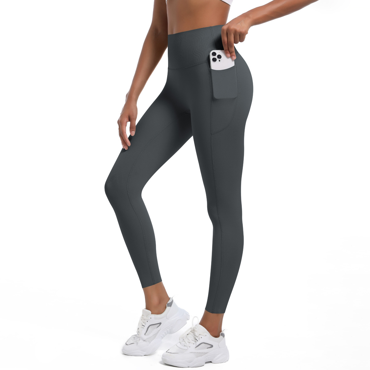 New High-Intensity Seamless Yoga Pants High Waist Tummy Control Long Sports Pants Quick-Drying Elasticity Side Pockets Solid
