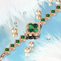 Montres Casual de Haute Qualité Entièrement en Cristal, Marques Célèbres, Montres à Quartz à Quatre Feuilles de Trèfle pour Femmes
