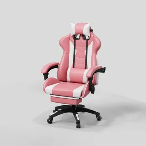Desain Pabrik mode modern kursi gaming lucu kulit dengan sandaran kaki merah muda