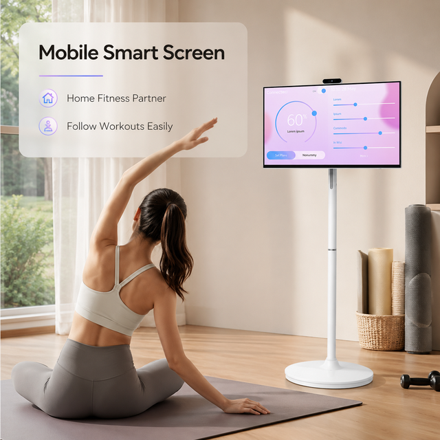 Rolling Tablet TV Android Touch Screen Portable Smart Display with Wheels Battery Camera for Home Use