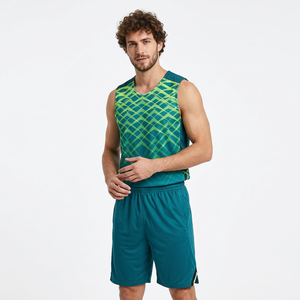 Ensemble d'uniformes de basketball unisexe, débardeur sans manches, imprimé géométrique, évacuation de l'humidité, séchage rapide, 100% polyester, personnalisable pour toute équipe - Product Image 1