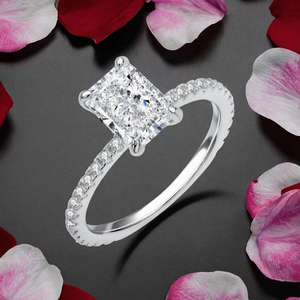 For Sterling <b>Silver</b> 925 Engagement Wedding <b>Ring</b> with <b>Emerald</b> Cut Zircon Rhodium Plated Pave Setting Fashion Gift for Women - Product Image 3