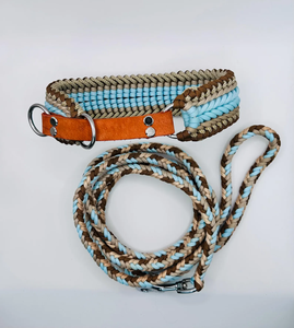 Duurzaam En Comfortabel 5Cm Breed Blauw Gevlochten Paracord Hond Martingale Kraag Met Leer En Leiband Set - Product Image 5