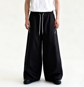 <span class=keywords><strong>Pantaloni</strong></span> Cargo da Uomo <span class=keywords><strong>Neri</strong></span> Oversize a Gamba Larga, Stile Parachute, Casual High Street, OEM ODM, Produttore di Abbigliamento Baggy - Product Image 1