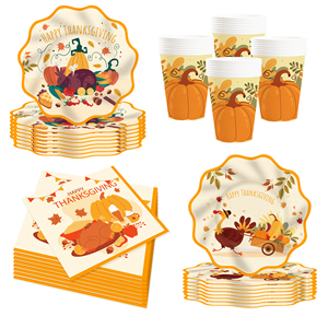 Juego de Vajilla Desechable para Fiesta de Acción de Gracias, Platos de Papel con Diseño de Calabaza, Decoraciones y Suministros para Mesa con Temática de Pavo - Product Image 1
