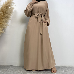 Cơ Bản Thời Trang Màu Rắn Nida Vải Đóng Abaya Maxi Dress Với Đàn Hồi Còng Cho Hồi Giáo Phụ Nữ 6673 # - Product Image 5