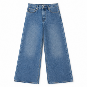 Jean en denim taille haute à jambe large pour femme, coupe ample, longueur intégrale, en coton délavé, style décontracté printemps - Product Image 1