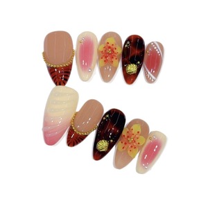 Hecho a mano 10 piezas ABS cubierta completa prensa-en <span class=keywords><strong>uñas</strong></span> postizas forma de almendra 3D flor gradiente prediseñado personalizado flor tallado dedos - Product Image 5