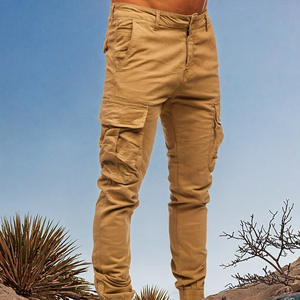 กางเกงคาร์โก้ผู้ชายสไตล์วินเทจลำลอง ขากว้าง ผ้าวอร์สเตด ป้องกันขนร่วง เอวกลาง ระบายอากาศได้ดี น้ำหนักเบา ผลิตจากโพลีเอสเตอร์/คอตตอน มีเชือกผูก - Product Image 3