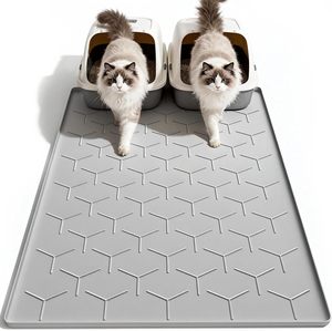 <strong>Silicone</strong> Pet Mat Large <strong>Silicone</strong> <strong>Cat</strong> <strong>Litter</strong> Mat Thickened Waterproof Urine-Proof Leak-Proof Pet Cleaning Mat Modern Design - Product Image 1